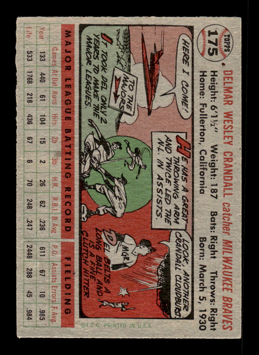1956 Topps #175 Del Crandall - Milwaukee Braves EX Gray Back