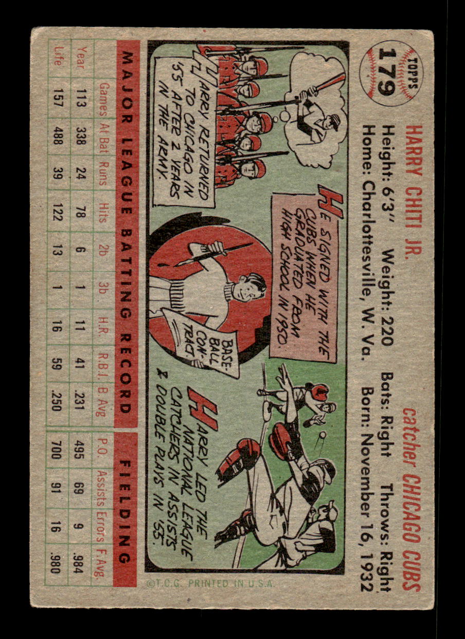 1956 Topps #179 Harry Chiti - Chicago Cubs VGEX Gray Back