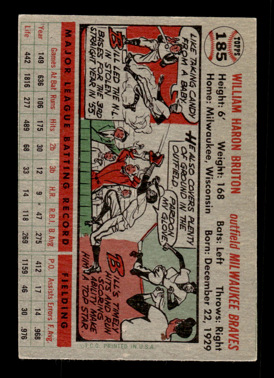 1956 Topps #185 Bill Bruton - Milwaukee Braves EX