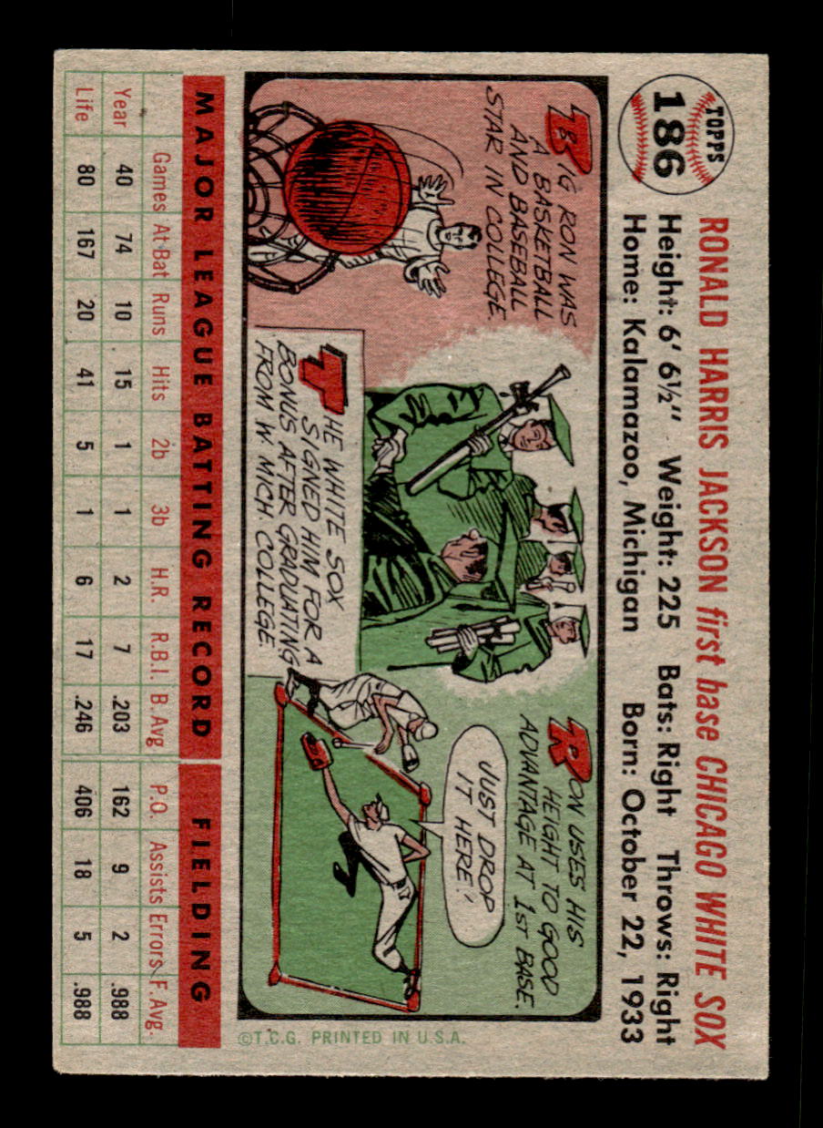 1956 Topps #186 Ron H. Jackson - Chicago White Sox VGEX