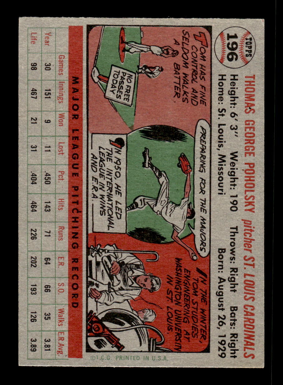1956 Topps #196 Tom Poholsky - St. Louis Cardinals EX
