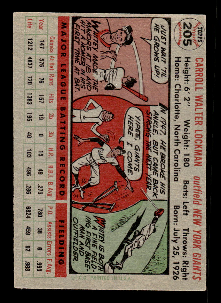 1956 Topps #205 Whitey Lockman - New York Giants EX