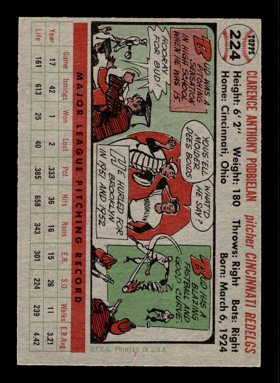 1956 Topps #224 Bud Podbielan - Cincinnati Reds EX