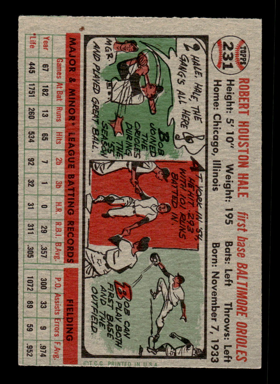 1956 Topps #231 Bob Hale RC - Baltimore Orioles EX