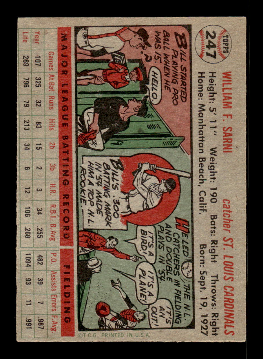 1956 Topps #247 Bill Sarni - St. Louis Cardinals EX