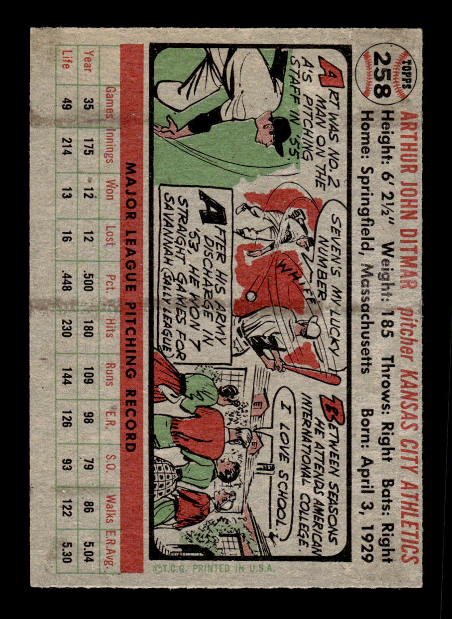 1956 Topps #258 Art Ditmar - Kansas City Athletics EX