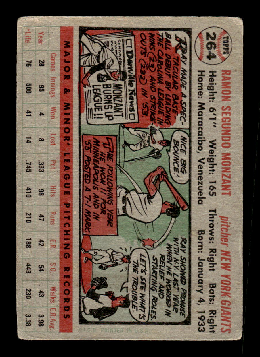 1956 Topps #264 Ray Monzant - New York Giants RC VG