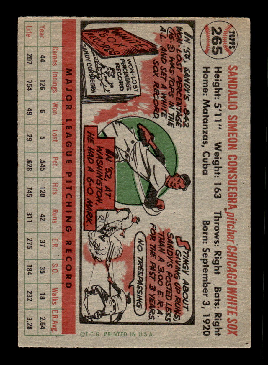1956 Topps #265 Sandy Consuegra - Chicago White Sox VGEX