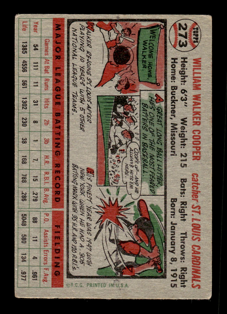 1956 Topps #273 Walker Cooper - St. Louis Cardinals VG