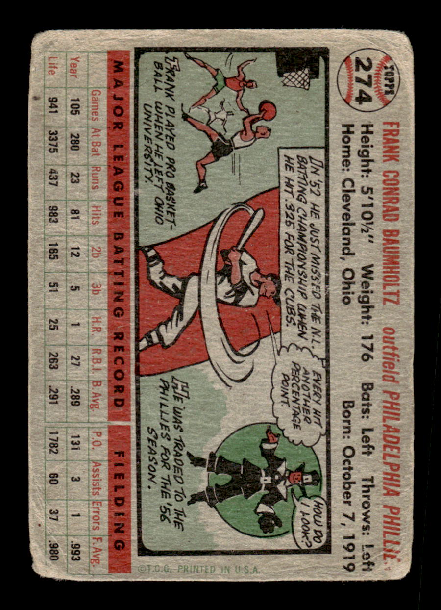 1956 Topps #274 Frank Baumholtz - Philadelphia Phillies G/VG