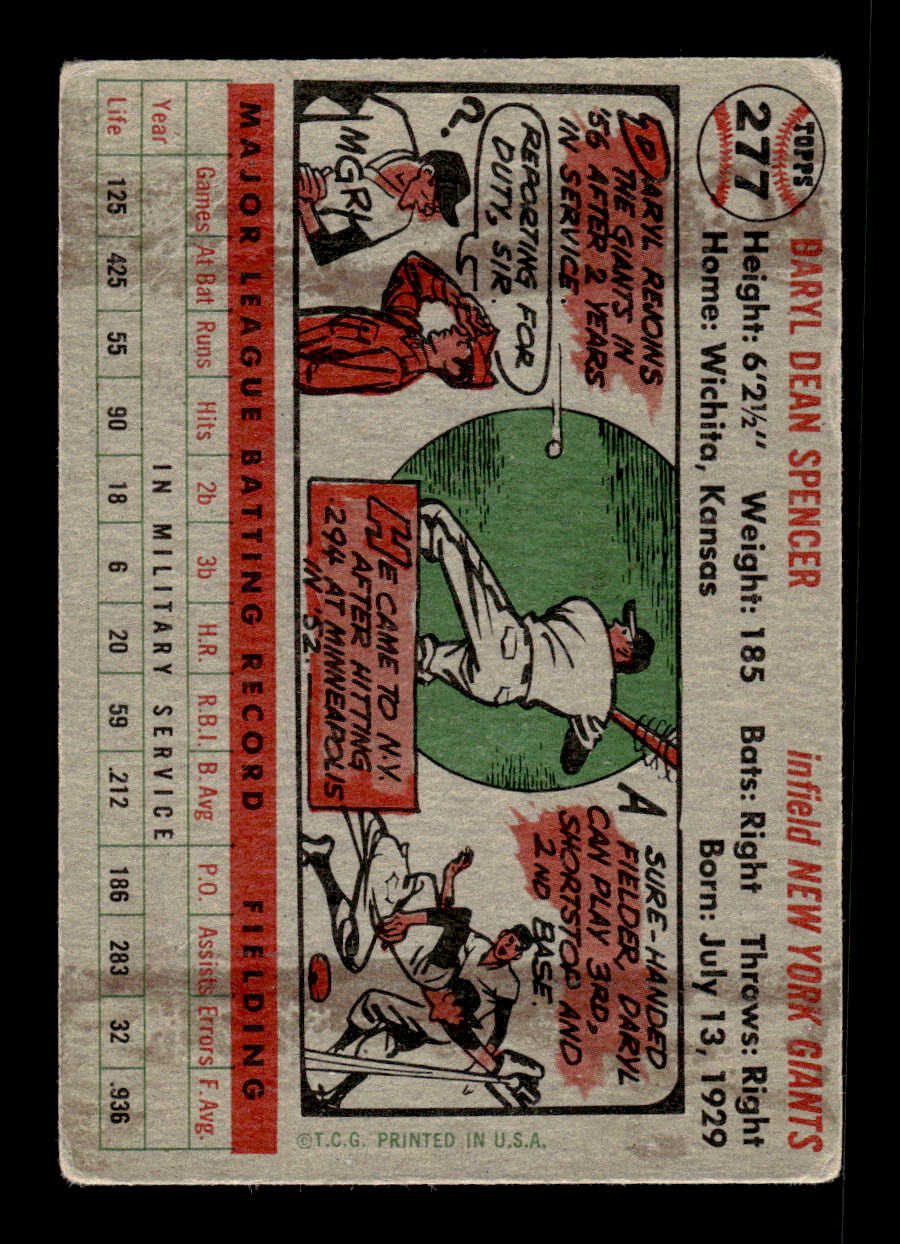 1956 Topps #277 Daryl Spencer - New York Giants VG