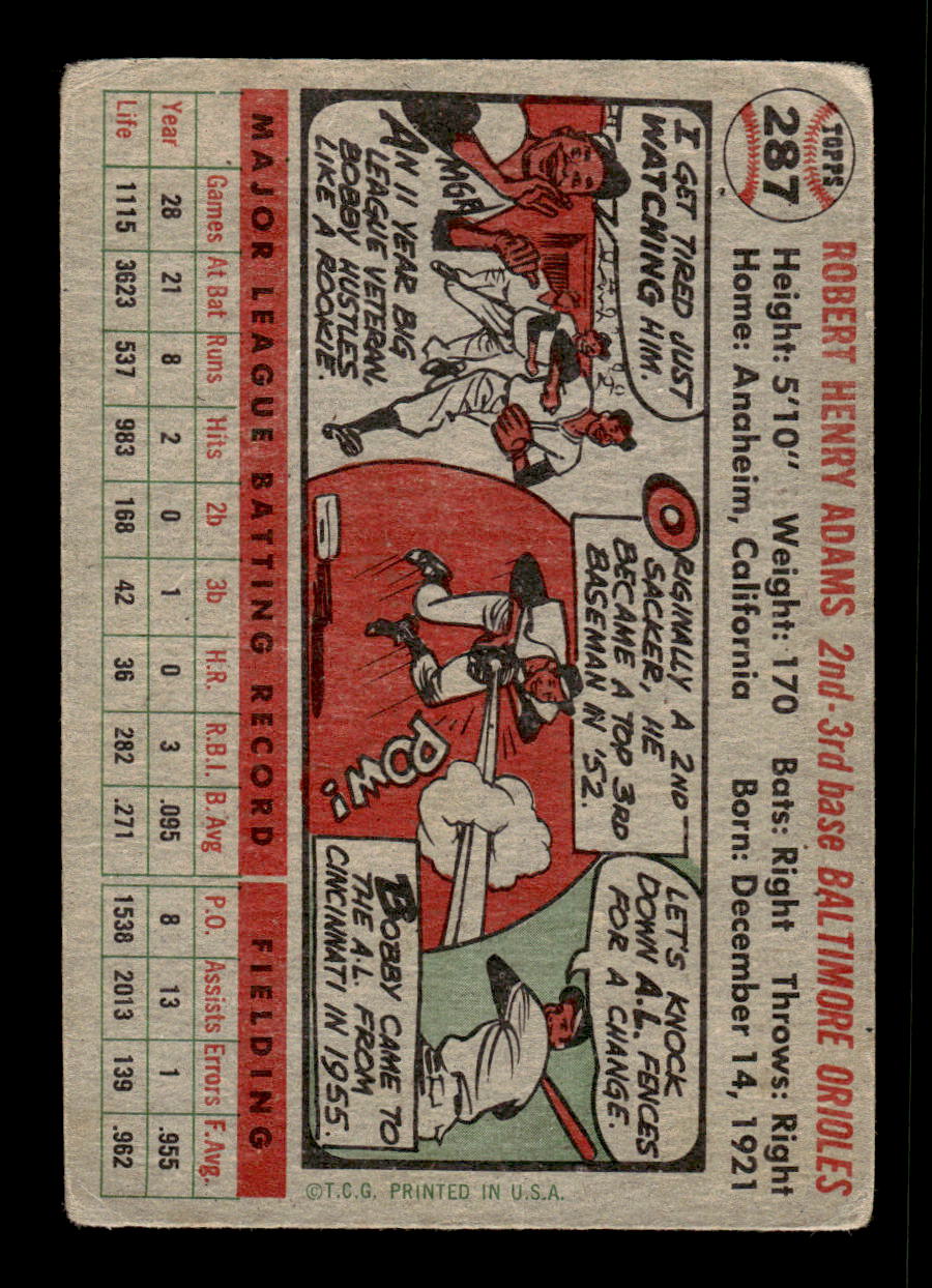 1956 Topps #287 Bobby Adams - Baltimore Orioles G/VG