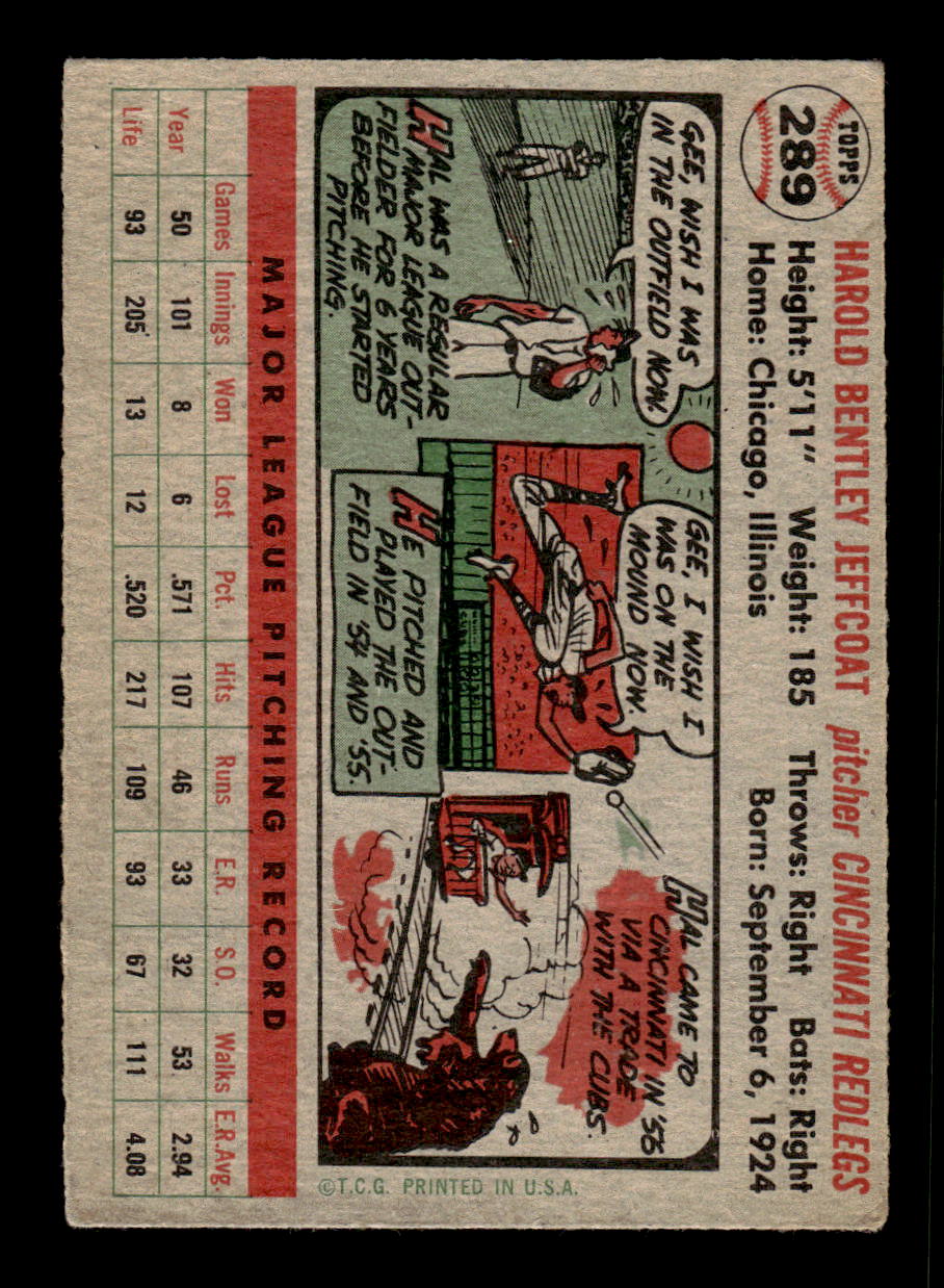1956 Topps #289 Hal Jeffcoat - Cincinnati Reds VG