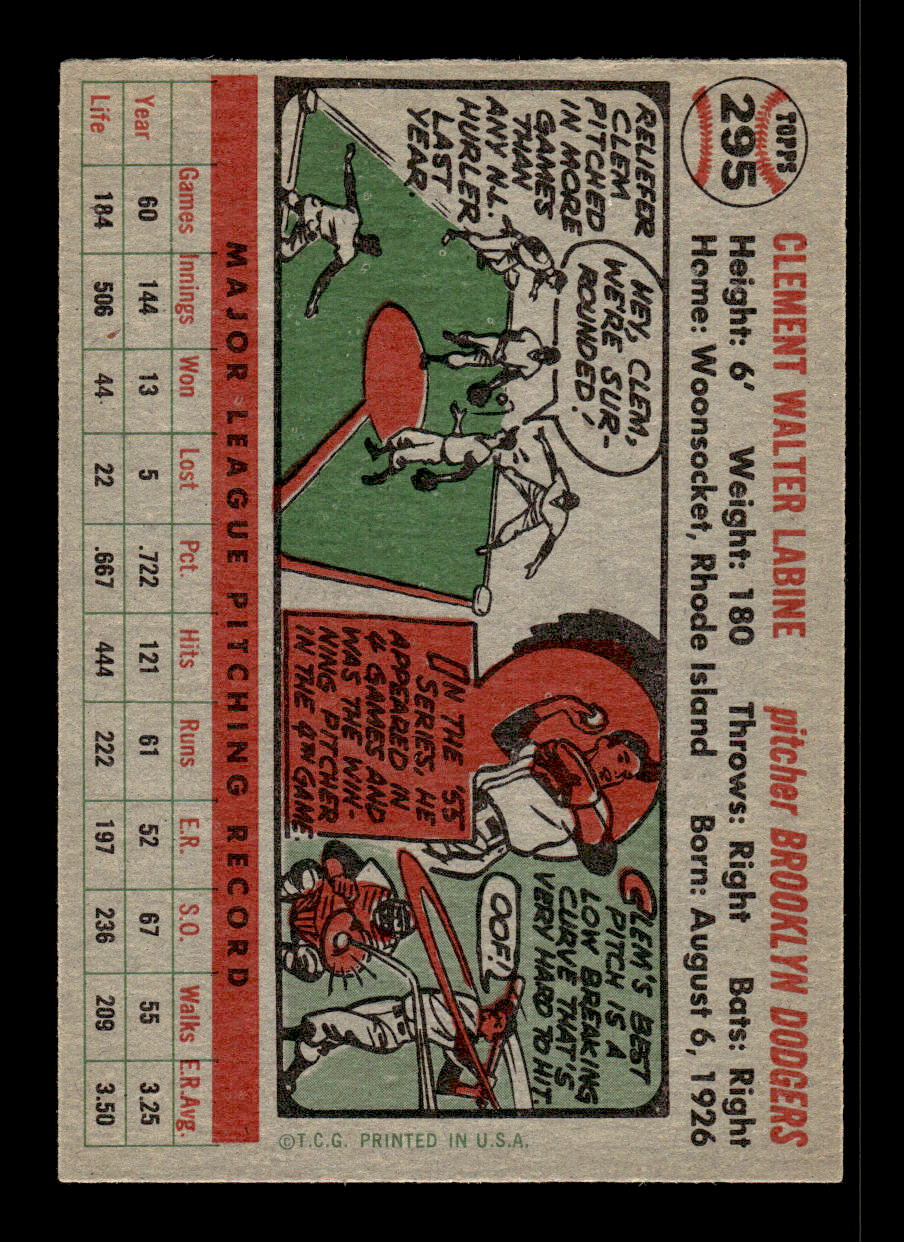 1956 Topps #295 Clem Labine - Brooklyn Dodgers EX