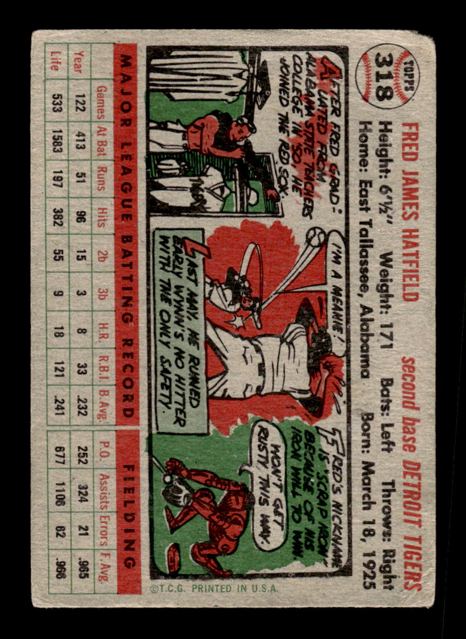 1956 Topps #318 Fred Hatfield - Detroit Tigers VG