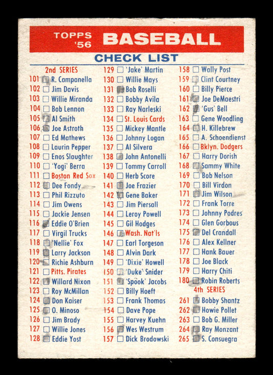 1956 Topps # Checklist 2/4 Checked VG