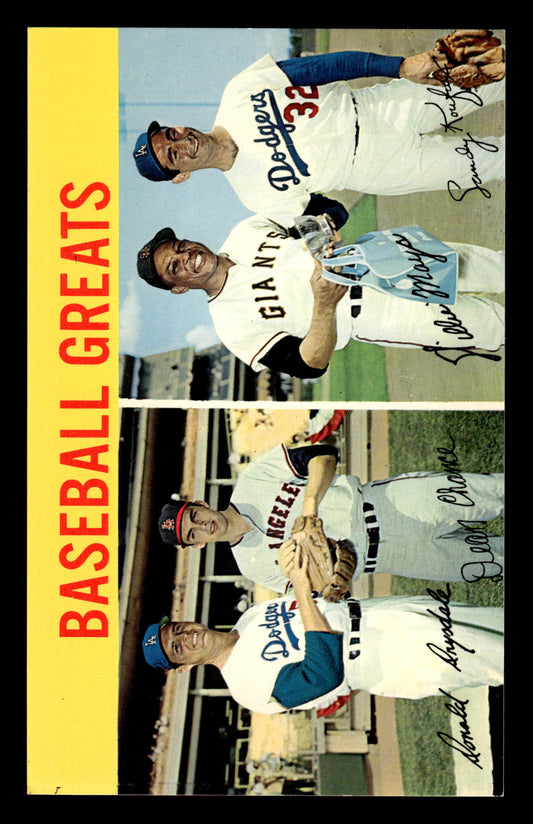 1962 - 65 L.A. DODGERS BASEBALL GREATS POSTCARD WILLIE MAYS SANDY KOUFAX