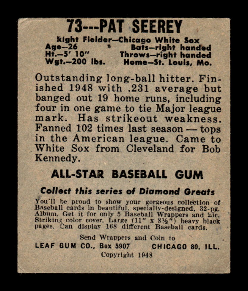 1948 Leaf #73 Pat Seerey VG/EX