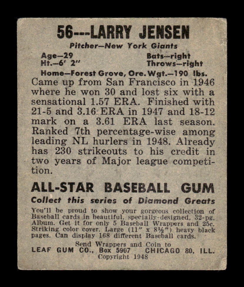 1948 Leaf #56 Larry Jensen G/VG