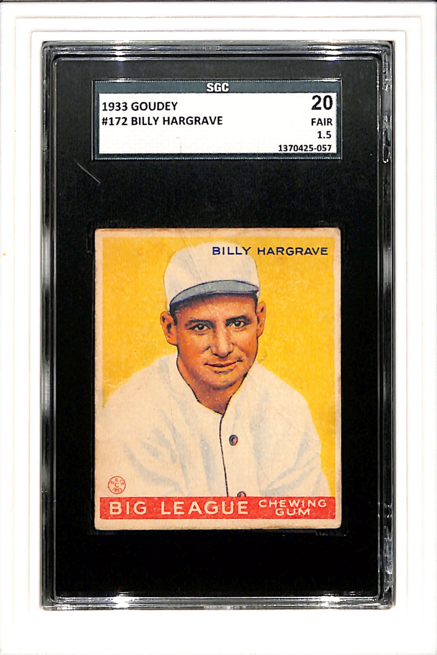 1933 Goudey #172 Billy Hargrave SGC 1.5