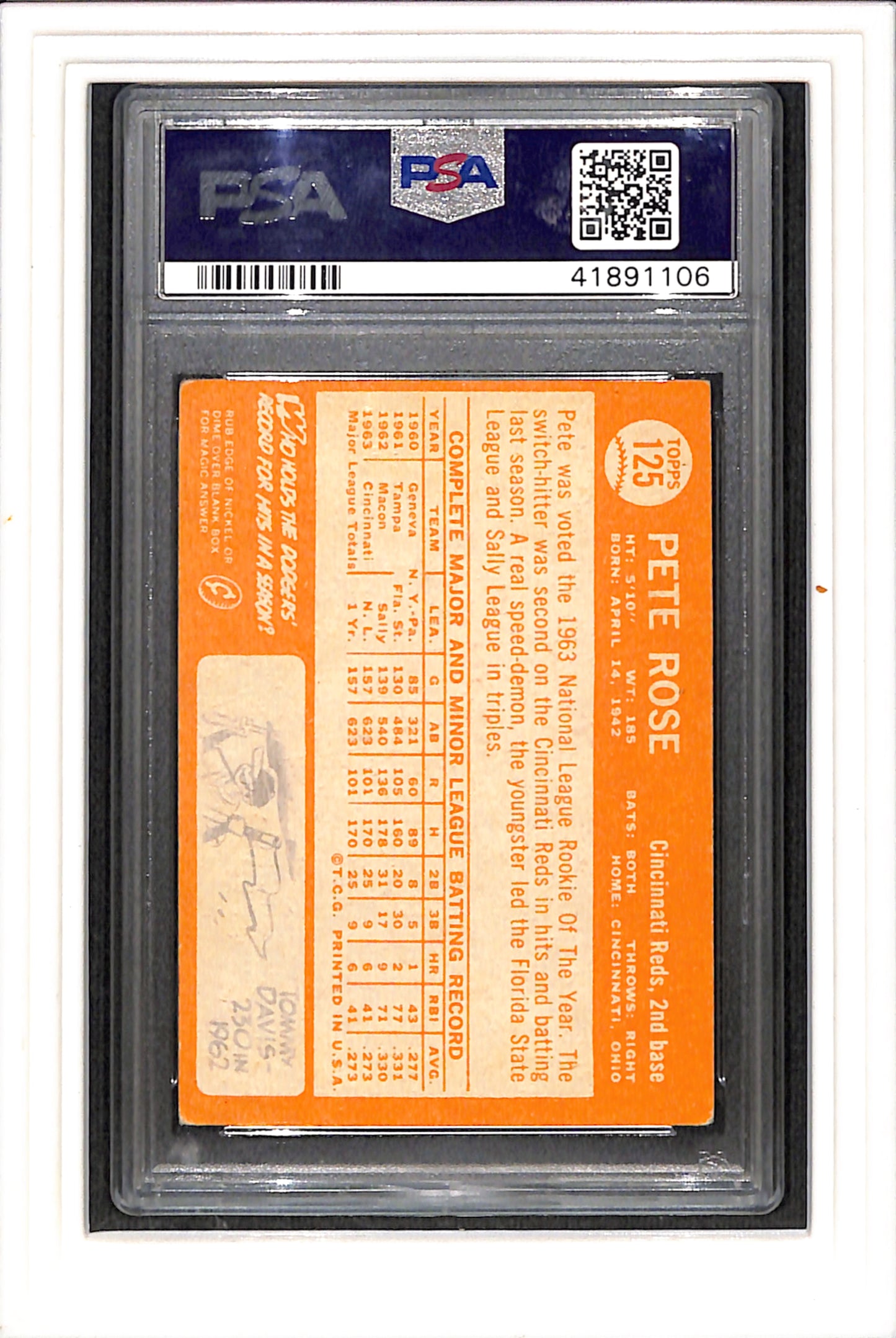 1964 Topps #125 Pete Rose PSA 4 SN 41891106