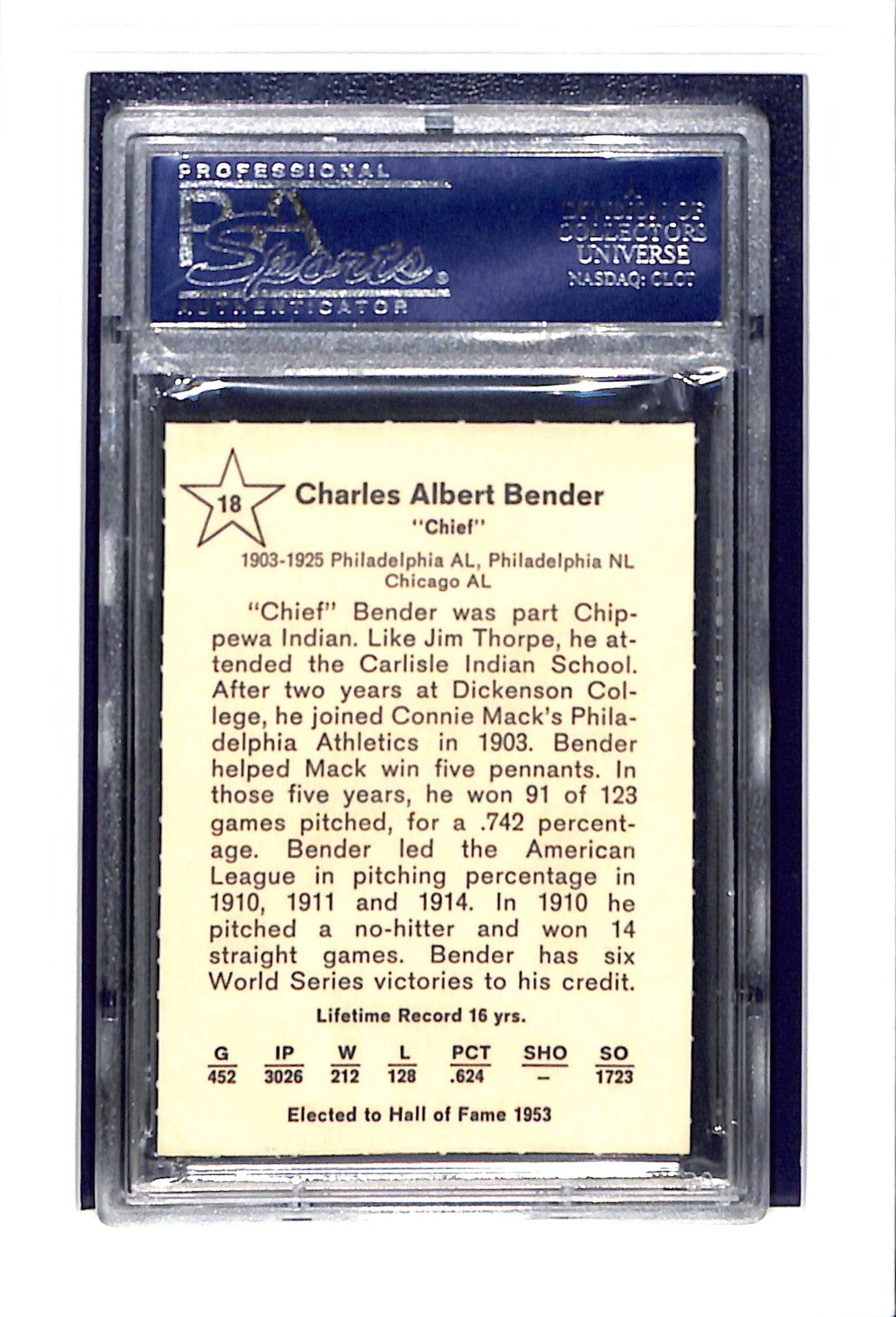 1961 Golden Press #18 Chief Bender PSA 9 Philadelphia Athletics SN 20514517