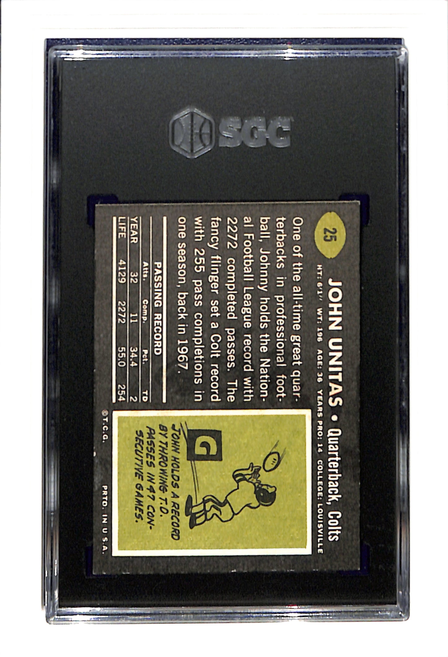 1969 Topps #25 Johnny Unitas SGC 4 SN 2838724