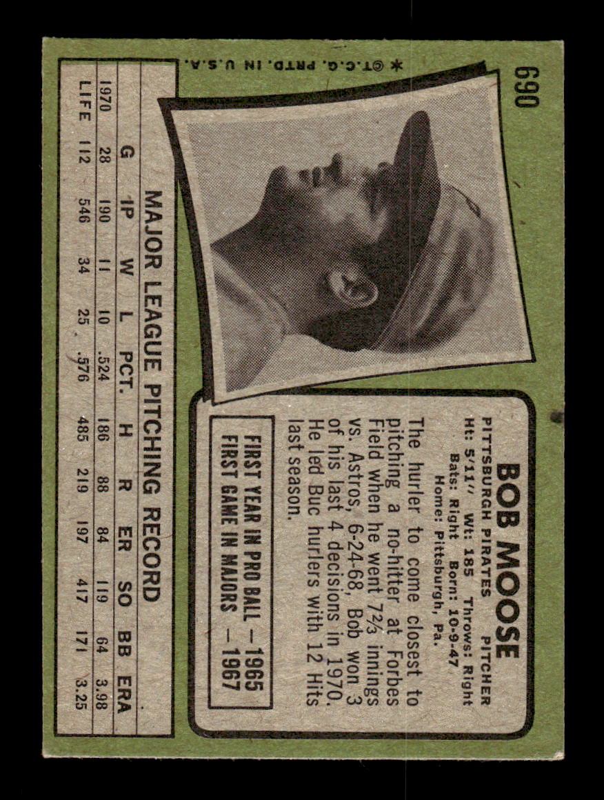1971 Topps #690 Bob Moose EX Hi #