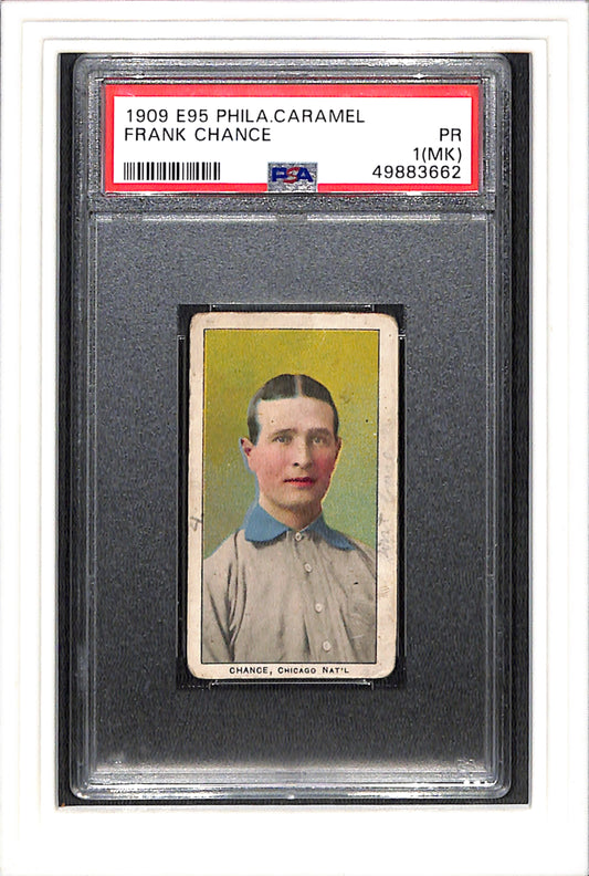 1909 E95 Philadelphia Caramel Frank Chance PSA 1 mk SN 49883662