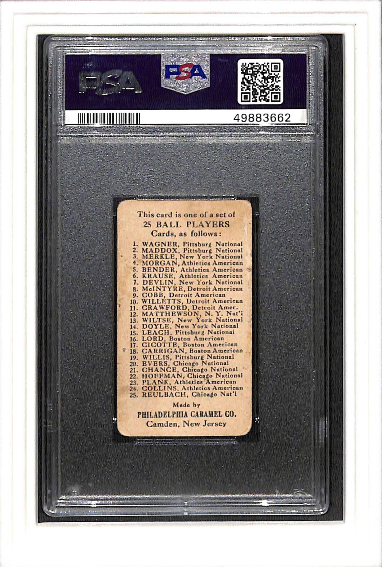 1909 E95 Philadelphia Caramel Frank Chance PSA 1 mk SN 49883662